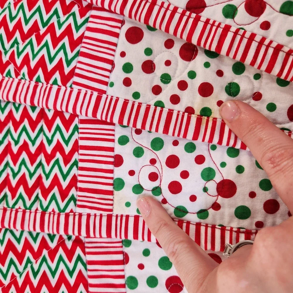 Set Of 6 Handmade Quilted Christmas Placemats Cotton Polka Dots Christmas Lights